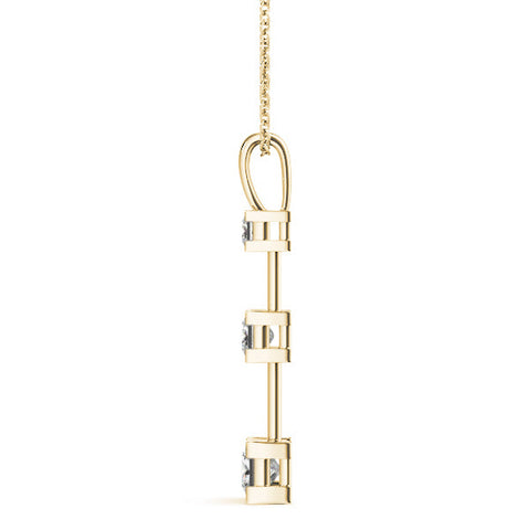Yellow gold Three-Stone Princess Cut Prong Set Pendant