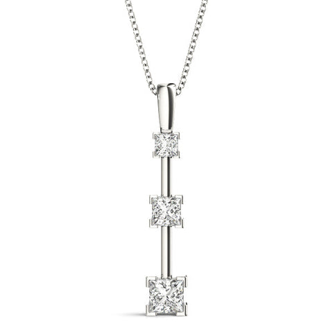 White gold Three-Stone Princess Cut Prong Set Pendant