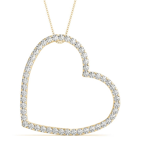 Yellow gold Pavé Round Diamond Heart Pendant with Prong Setting