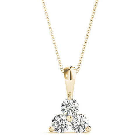 Yellow gold Triangular Cluster Round Diamond Prong Pendant