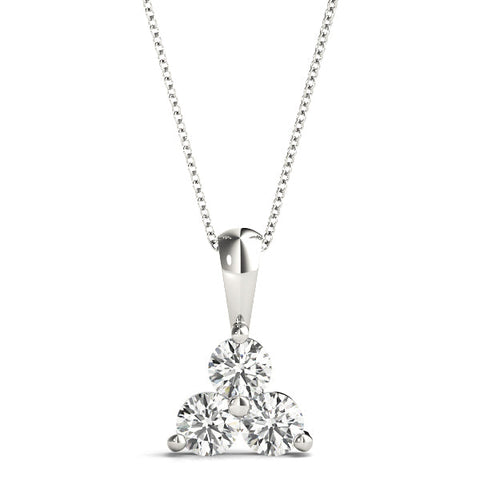 White gold Triangular Cluster Round Diamond Prong Pendant