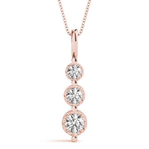 Rose gold Three-Stone Round Diamond Drop Pendant with Prong Setting