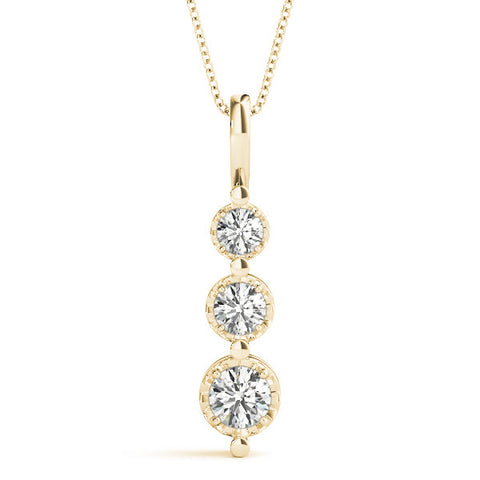 Yellow gold Three-Stone Round Diamond Drop Pendant with Prong Setting