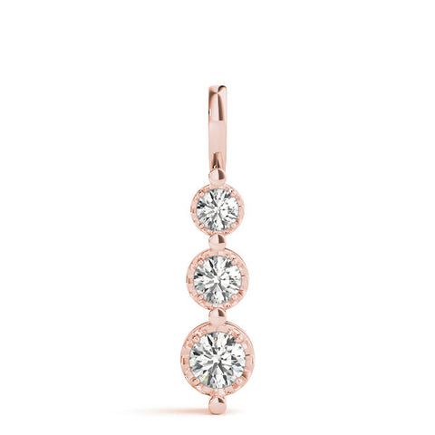 Rose gold Three-Stone Round Diamond Drop Pendant with Prong Setting