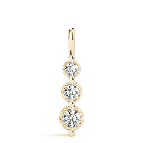 Yellow gold Three-Stone Round Diamond Drop Pendant with Prong Setting