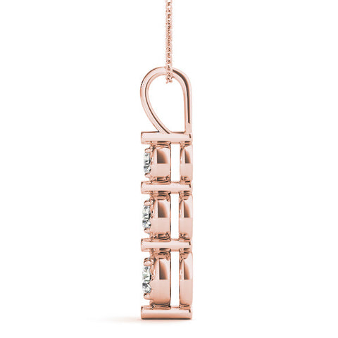 Rose gold Three-Stone Round Diamond Drop Pendant with Prong Setting