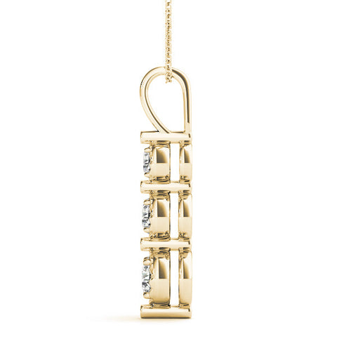 Yellow gold Three-Stone Round Diamond Drop Pendant with Prong Setting