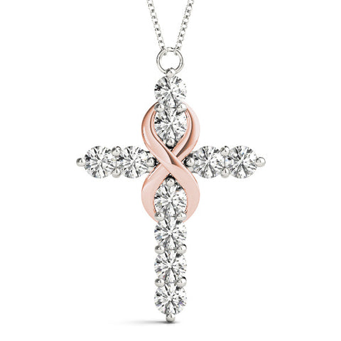 Rose gold Round Diamond Prong Set Infinity Cross Pendant