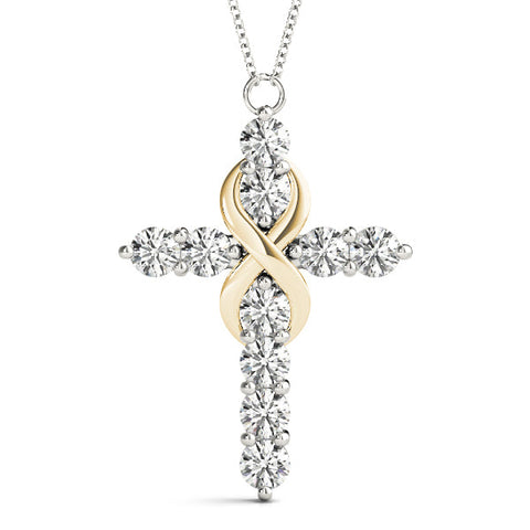 Yellow gold Round Diamond Prong Set Infinity Cross Pendant