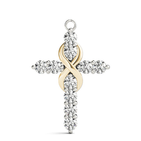 Yellow gold Round Diamond Prong Set Infinity Cross Pendant