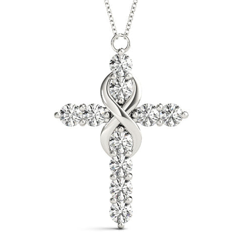 White gold Round Diamond Prong Set Infinity Cross Pendant