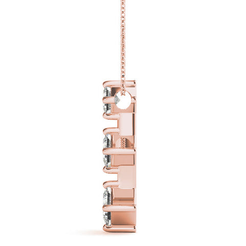 Rose gold Three-Stone Princess Cut Diamond Pendant with Four-Prong Setting