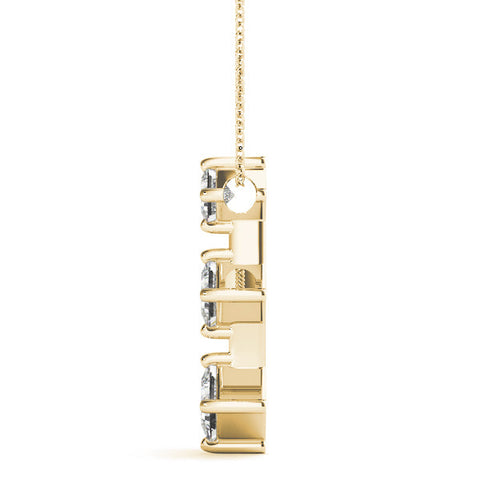 Yellow gold Three-Stone Princess Cut Diamond Pendant with Four-Prong Setting