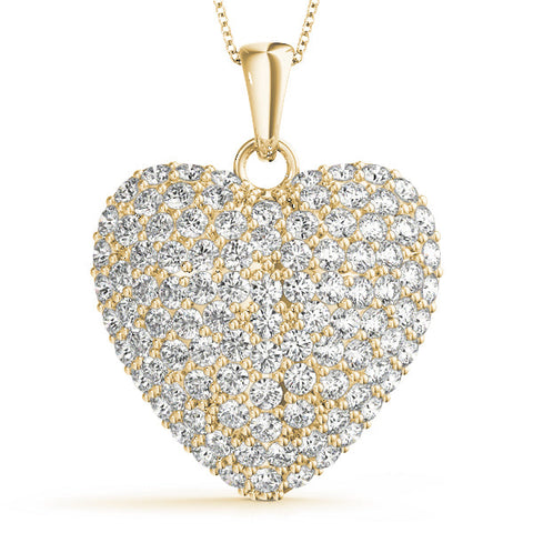 Yellow gold Pavé Round Diamond Heart Pendant
