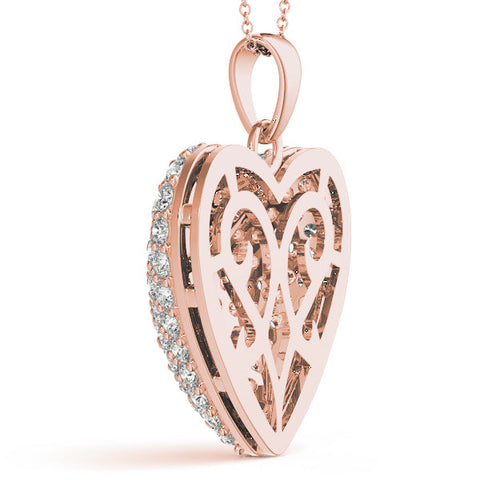 Rose gold Pavé Round Diamond Heart Pendant