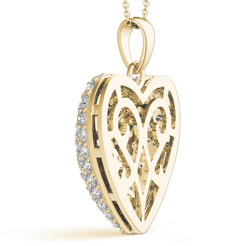 Yellow gold Pavé Round Diamond Heart Pendant