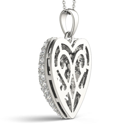 White gold Pavé Round Diamond Heart Pendant