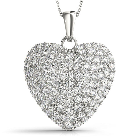 White gold Pavé Round Diamond Heart Pendant