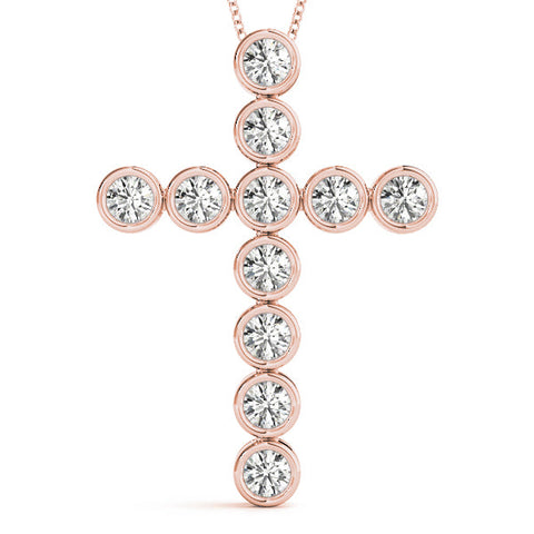 Rose gold Bezel-Set Round Diamond Cross Pendant