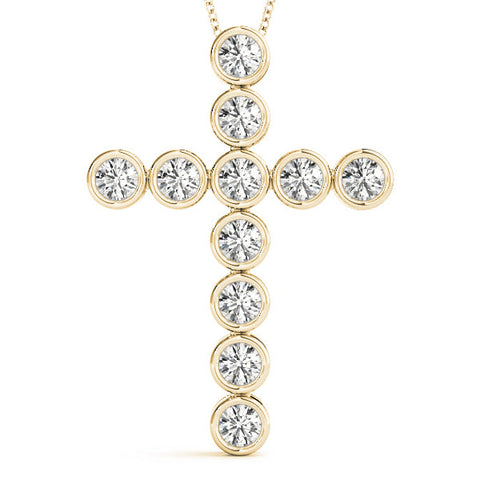 Yellow gold Bezel-Set Round Diamond Cross Pendant