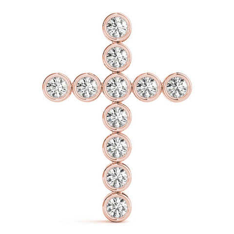 Rose gold Bezel-Set Round Diamond Cross Pendant