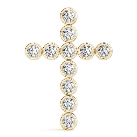 Yellow gold Bezel-Set Round Diamond Cross Pendant