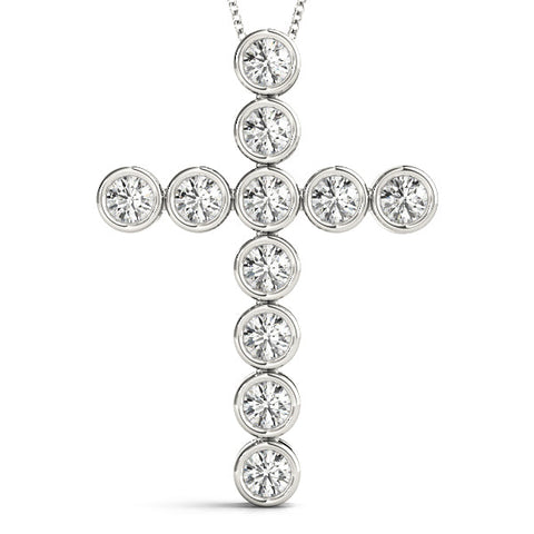 White gold Bezel-Set Round Diamond Cross Pendant