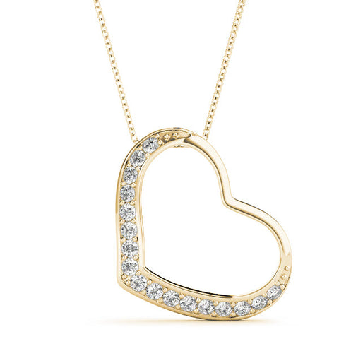 Yellow gold Pavé Round Diamond Open Heart Pendant