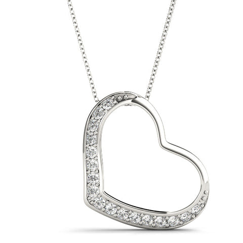 White gold Pavé Round Diamond Open Heart Pendant