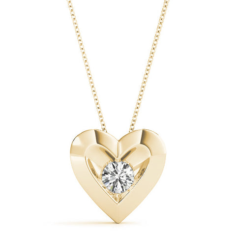 Yellow gold Bezel-Set Round Diamond Heart Pendant