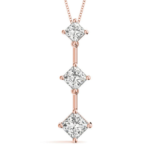 Rose gold Triple Princess Cut Drop Pendant with Four-Prong Setting