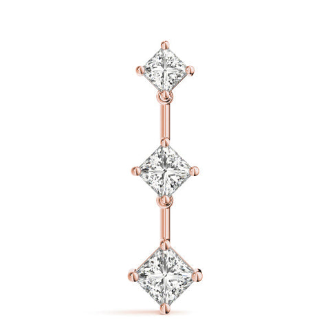 Rose gold Triple Princess Cut Drop Pendant with Four-Prong Setting