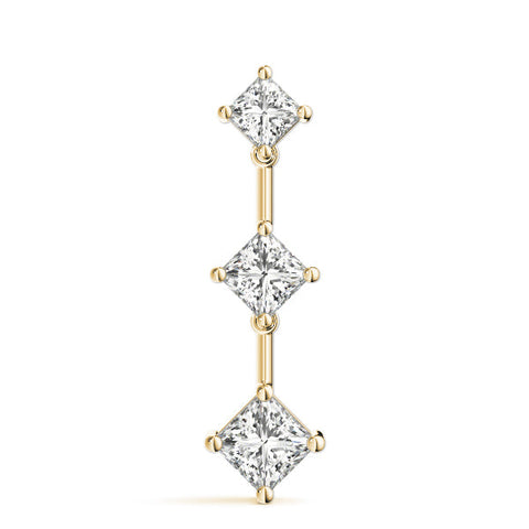 Yellow gold Triple Princess Cut Drop Pendant with Four-Prong Setting
