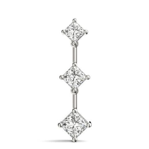 White gold Triple Princess Cut Drop Pendant with Four-Prong Setting