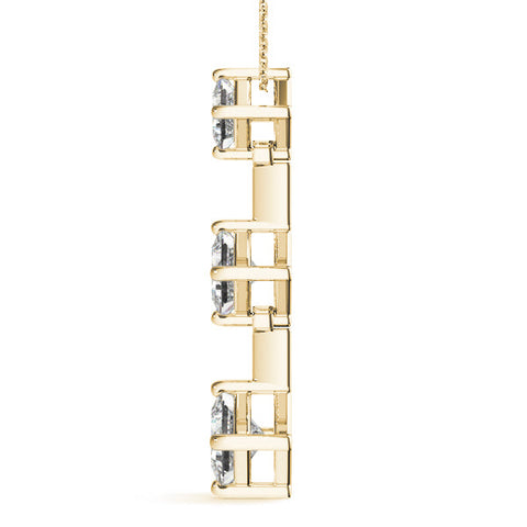 Yellow gold Triple Princess Cut Drop Pendant with Four-Prong Setting