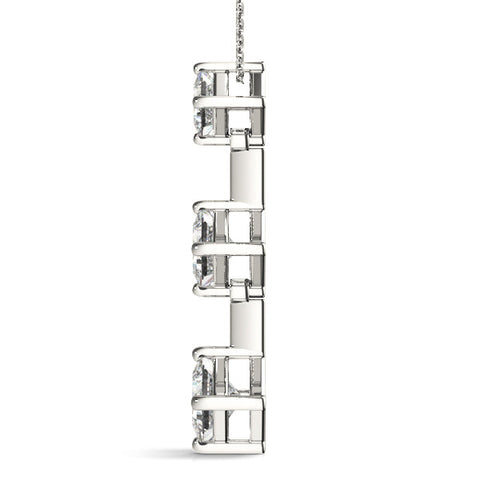 White gold Triple Princess Cut Drop Pendant with Four-Prong Setting