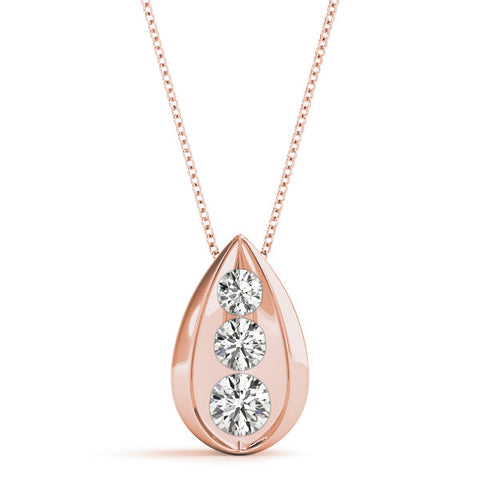 Rose gold Teardrop Bezel-Set Round Diamond Pendant