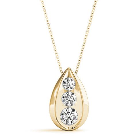 Yellow gold Teardrop Bezel-Set Round Diamond Pendant