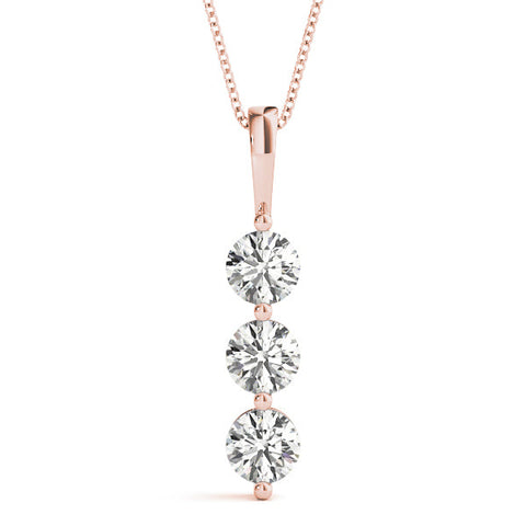 Rose gold Three-Stone Round Diamond Drop Pendant with Four-Prong Setting