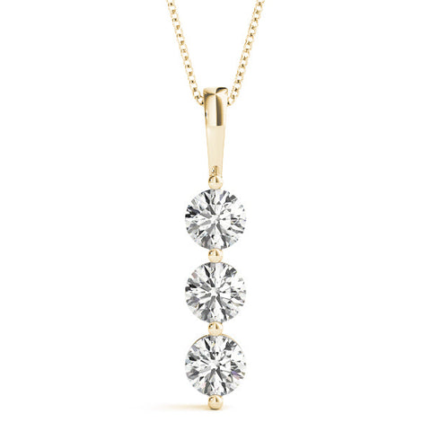 Yellow gold Three-Stone Round Diamond Drop Pendant with Four-Prong Setting