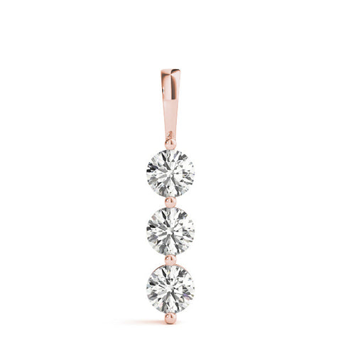 Rose gold Three-Stone Round Diamond Drop Pendant with Four-Prong Setting