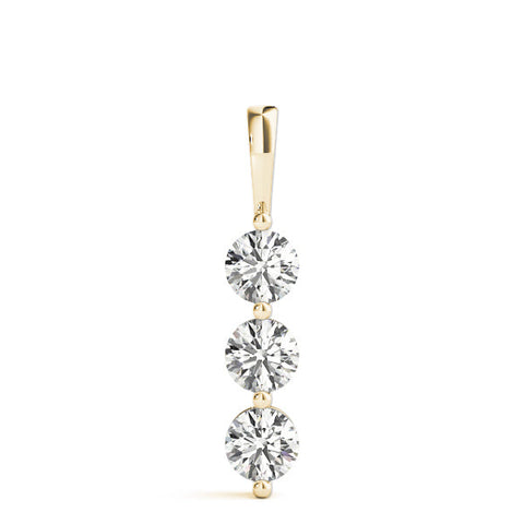 Yellow gold Three-Stone Round Diamond Drop Pendant with Four-Prong Setting