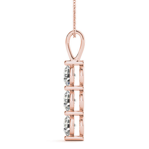 Rose gold Three-Stone Round Diamond Drop Pendant with Four-Prong Setting