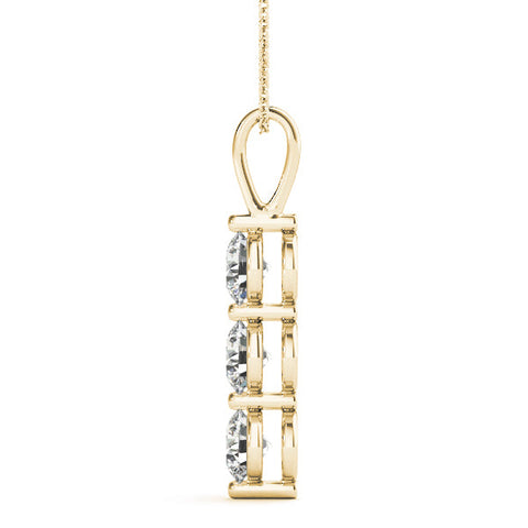 Yellow gold Three-Stone Round Diamond Drop Pendant with Four-Prong Setting