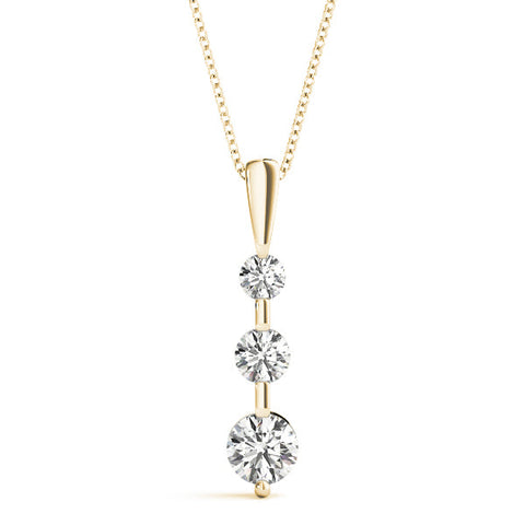 Yellow gold Three-Stone Round Diamond Prong-Set Pendant