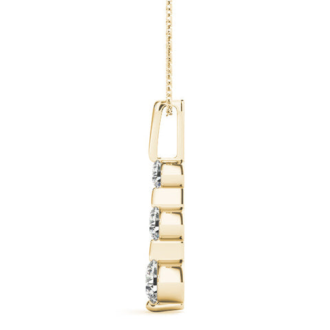 Yellow gold Three-Stone Round Diamond Prong-Set Pendant