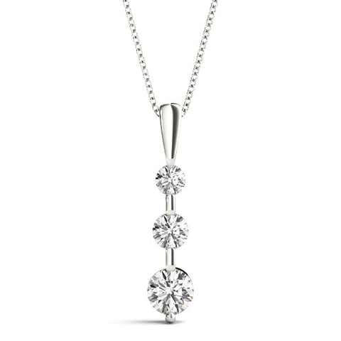 Silver Three-Stone Round Diamond Prong-Set Pendant