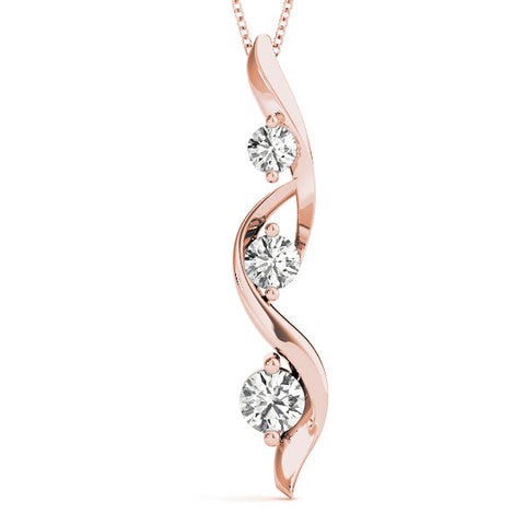 Rose gold Three-Stone Round Prong-Set Swirl Pendant