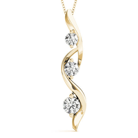 Yellow gold Three-Stone Round Prong-Set Swirl Pendant