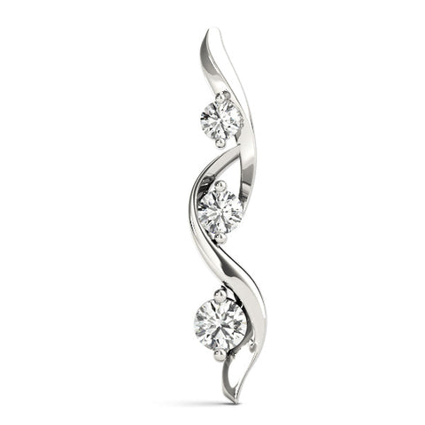 White gold Three-Stone Round Prong-Set Swirl Pendant